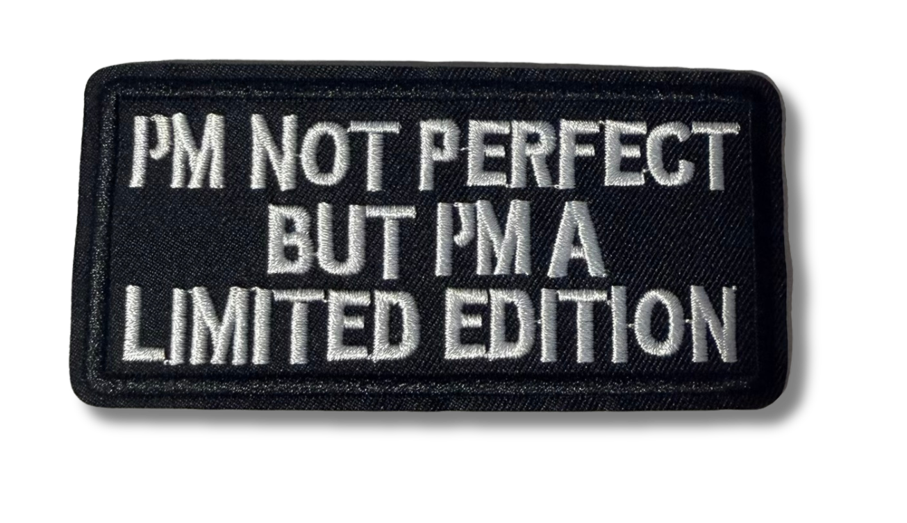 Limited edition embroidered patch by High Desert Hats featuring unique, detailed design on fabric background.