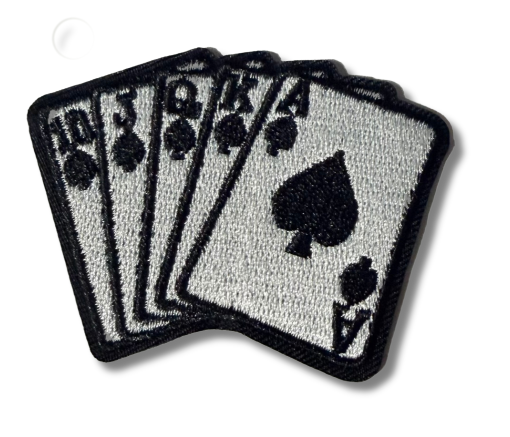 Embroidered Royal Flush Spades patch by High Desert Hats featuring detailed spade design on a fabric patch.